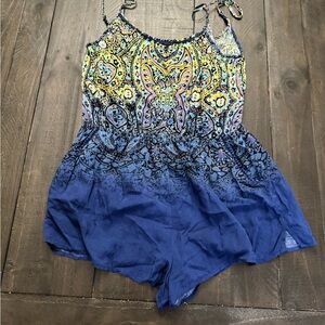 Blue and Yellow Patterned Women's Top